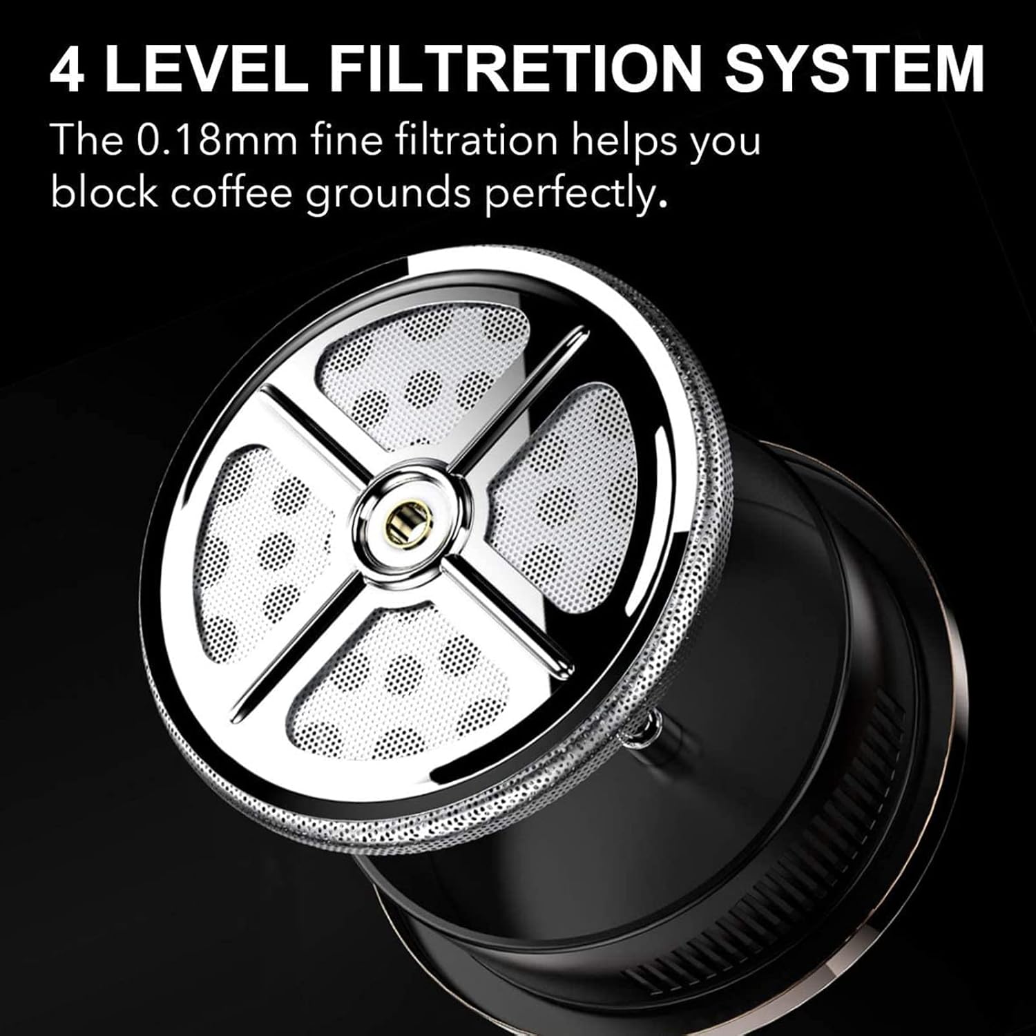 French Press Coffee Maker (34 oz) with 4 Filters - 304 Durable Stainless Steel,Heat Resistant Borosilicate Glass Coffee Press,BPA Free,Black（include 1 cleaning brush,1spoon and 2 spare filter screen）