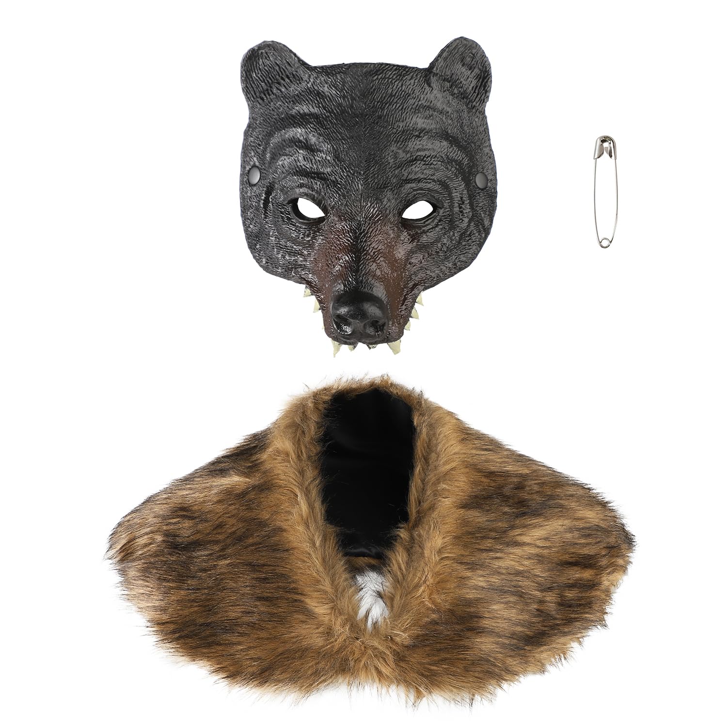 JNGUOSICN Medieval Faux Fur Shoulder Wrap Wolf Face Mask Viking Fur Cloak Cape Animal Half Face Mask Renaissance Werewolf Costume for Halloween Carnival Cosplay Fancy Dress Party