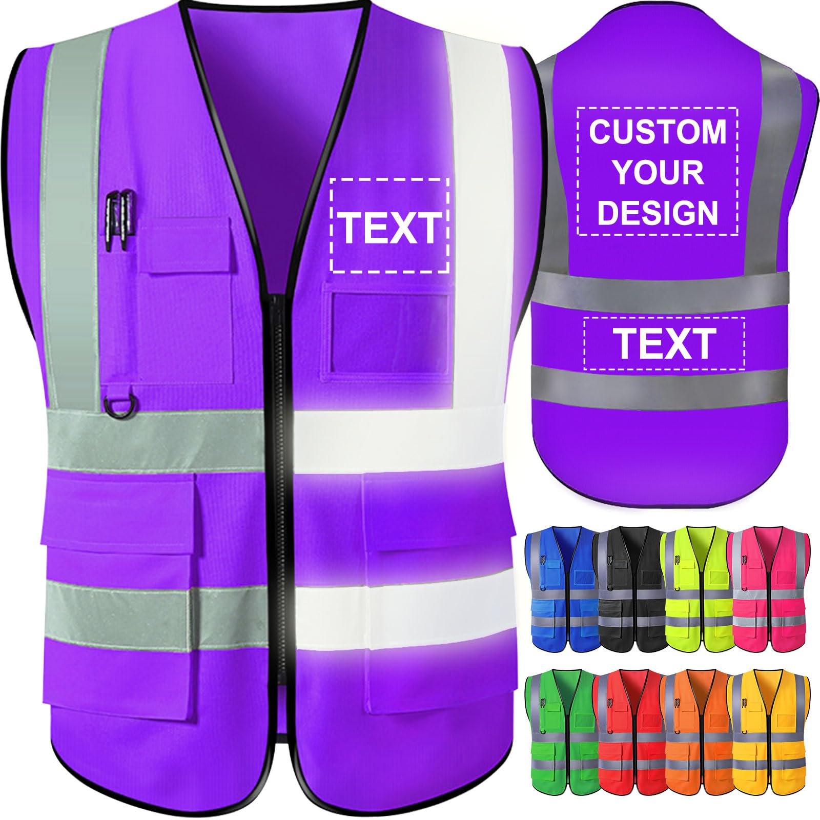 Custom Safety Vest for Men with Logo Pockets High Visibility Reflective Vests Construction Security Workwear