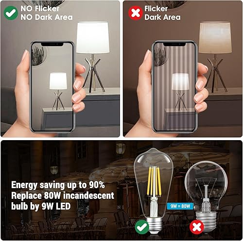 Miniatura 6 de Bombillas LED Edison regulables de 9 W (equivalente a 80 W) 1100 lúmenes, luz blanca diurna de 5000 K, bombillas LED con base ST64 E26, bombilla de
