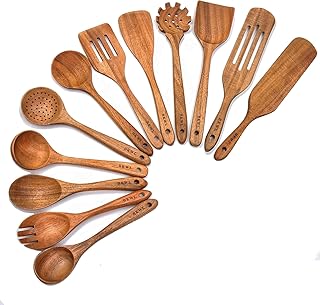 12Pcs Wooden Utensils for Cooking Kitchen Utensils Wooden Spatulas