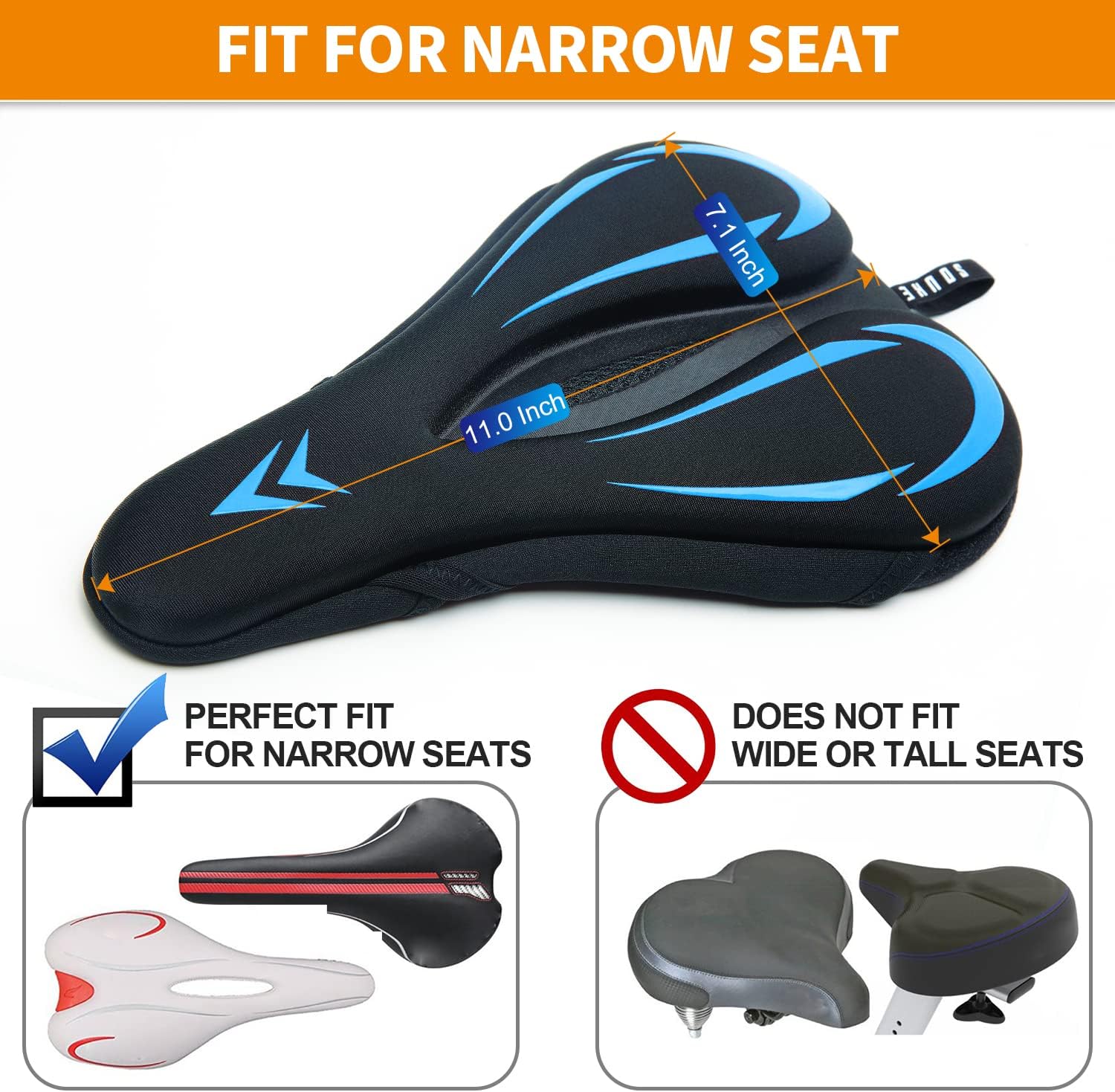 Bike Seat Cover Gel Padded Bicycle Saddle Cushion for Exercise Bike | Silicone Gel Foam Cushion, Hollow Vent Design, Non-Slip Base, Long Ride Comfort, Narrow Saddle Fit, Road MTB Spin Compatible