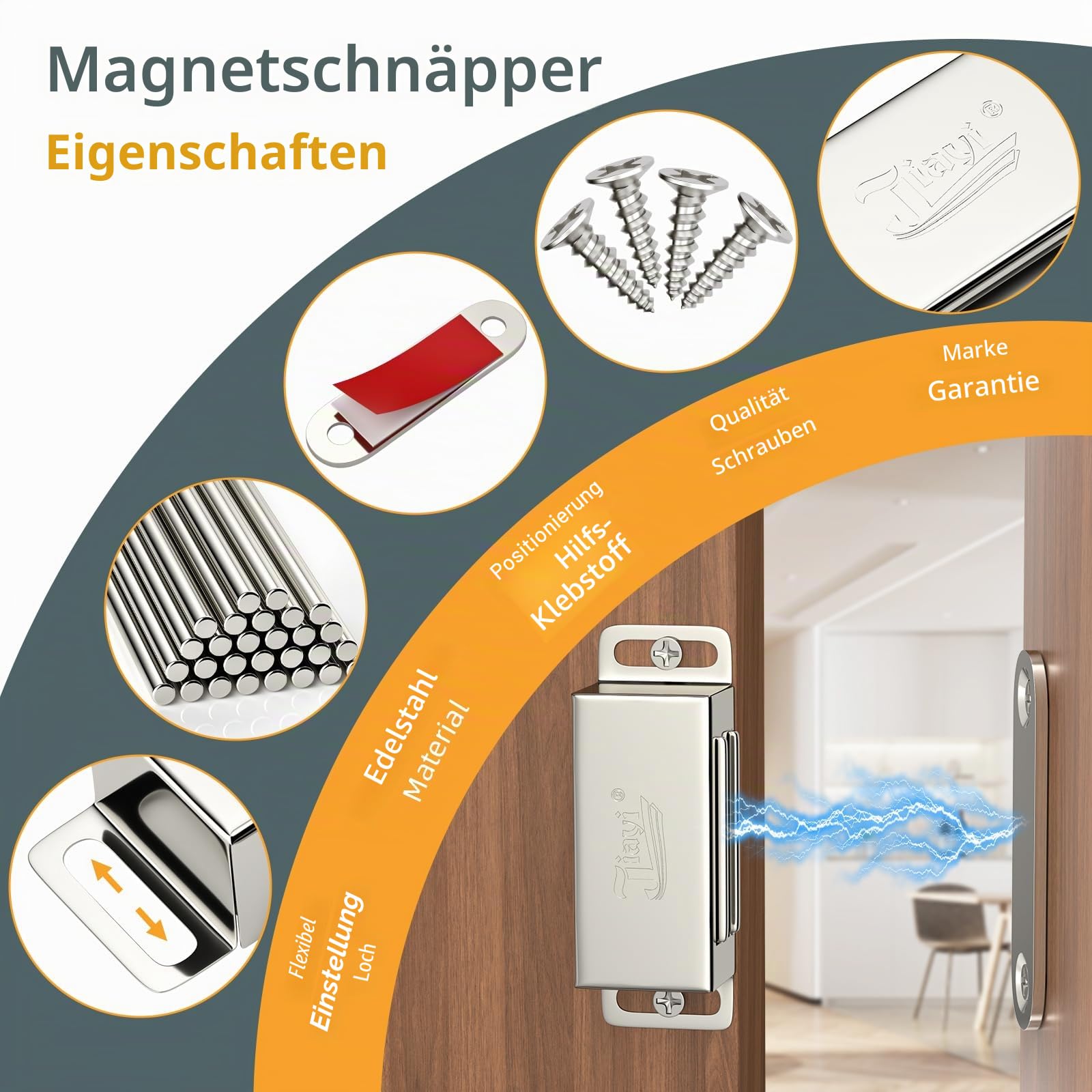Magnetschnäpper Jiayi 6 Stück Tür Magnete für Schranktüren Magnetverschluss Schrank Magnete Türmagnete für Möbel Edelstahl Schubladen Magnet Türschließer Möbelmagnete Türmagnet Selbstklebend