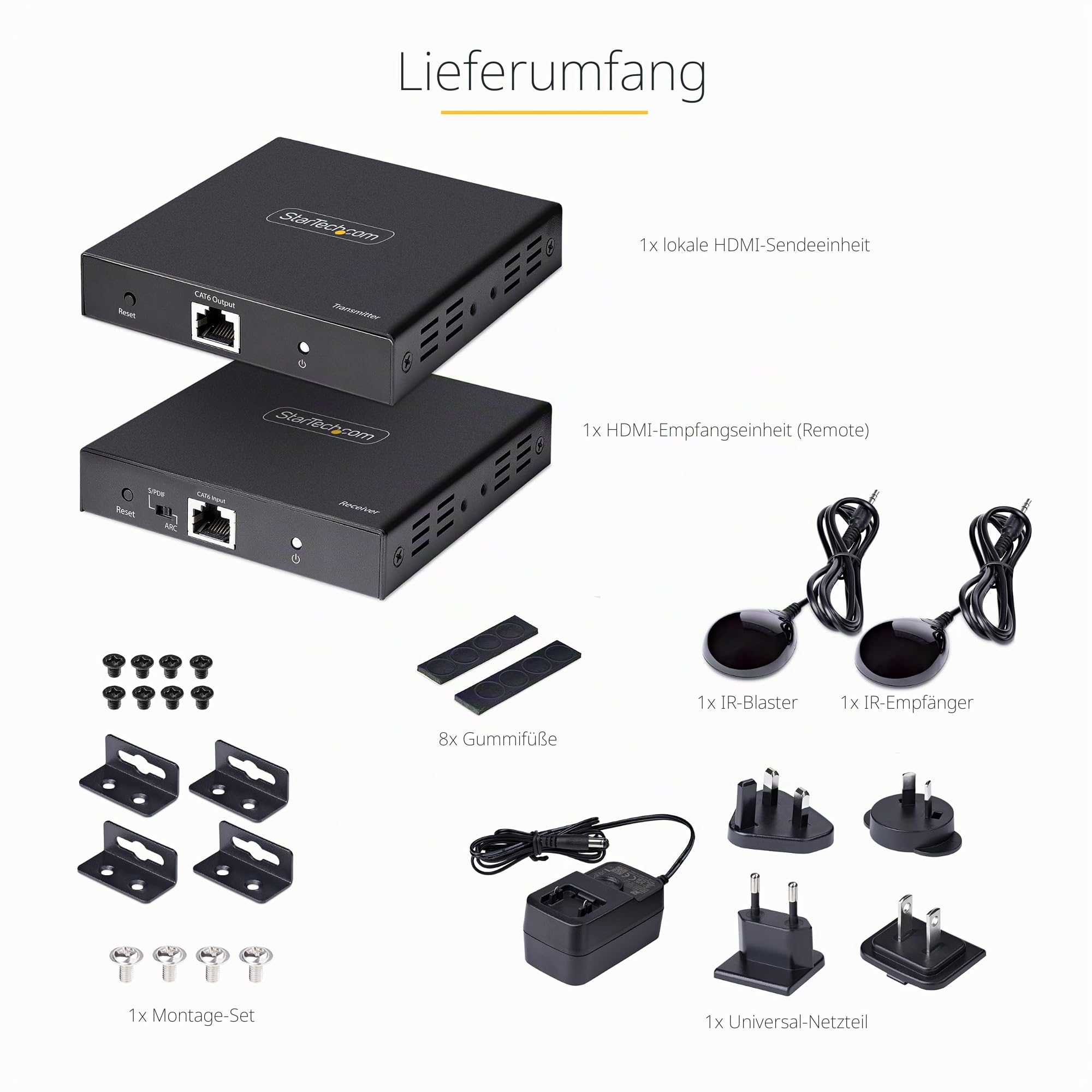 StarTech HDMI Extender über CAT5/CAT6, 4K 60Hz HDR, 70m, S/PDIF, IR, HDCP | Verlängerung, Power-over-Cable, 7.1 Audio, Digital Signage, Sender und Empfänger, Metallgehäuse