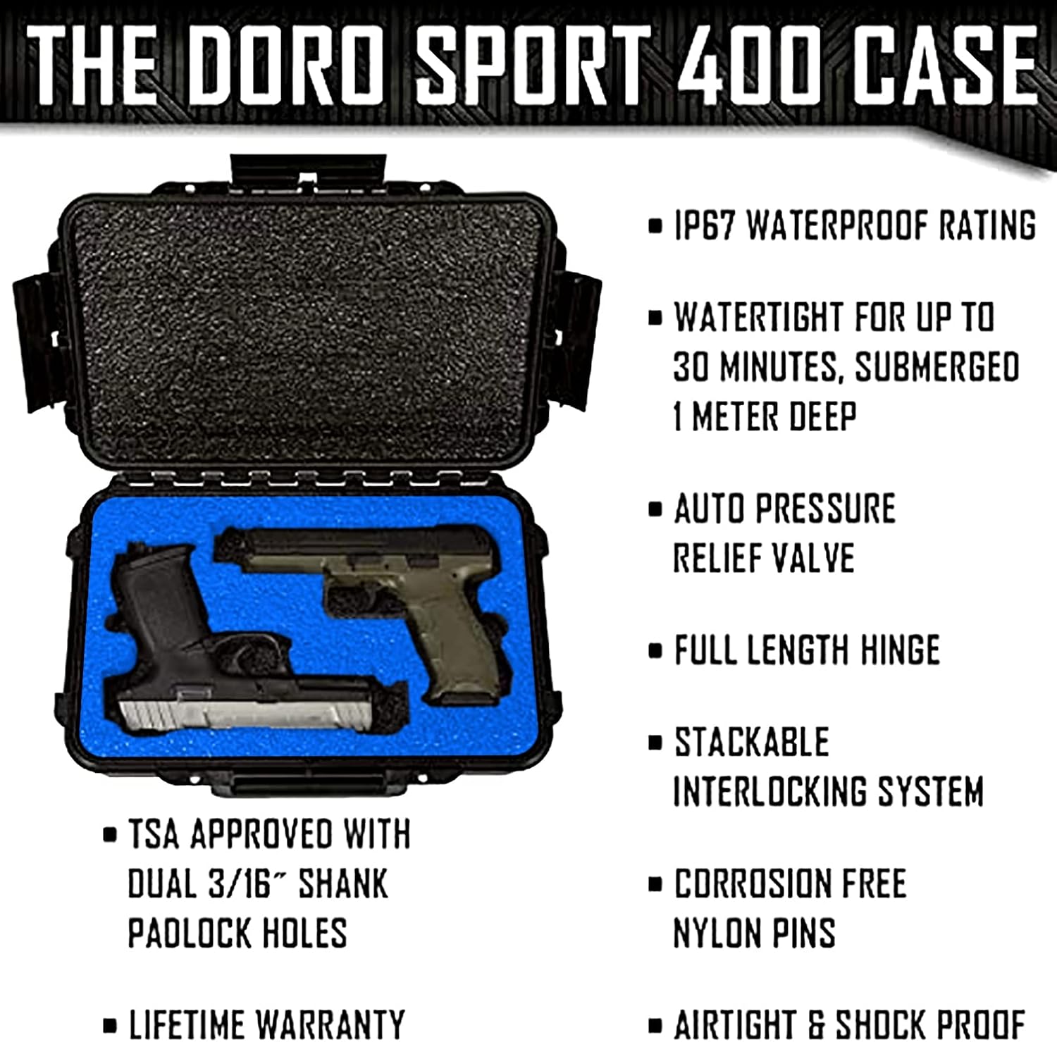 2 Pistol Medium Duty Lightweight 2 Pistol Gun Sport Case – Double Handgun TSA Approved Storage - Doro Case with Military Grade Foam Insert