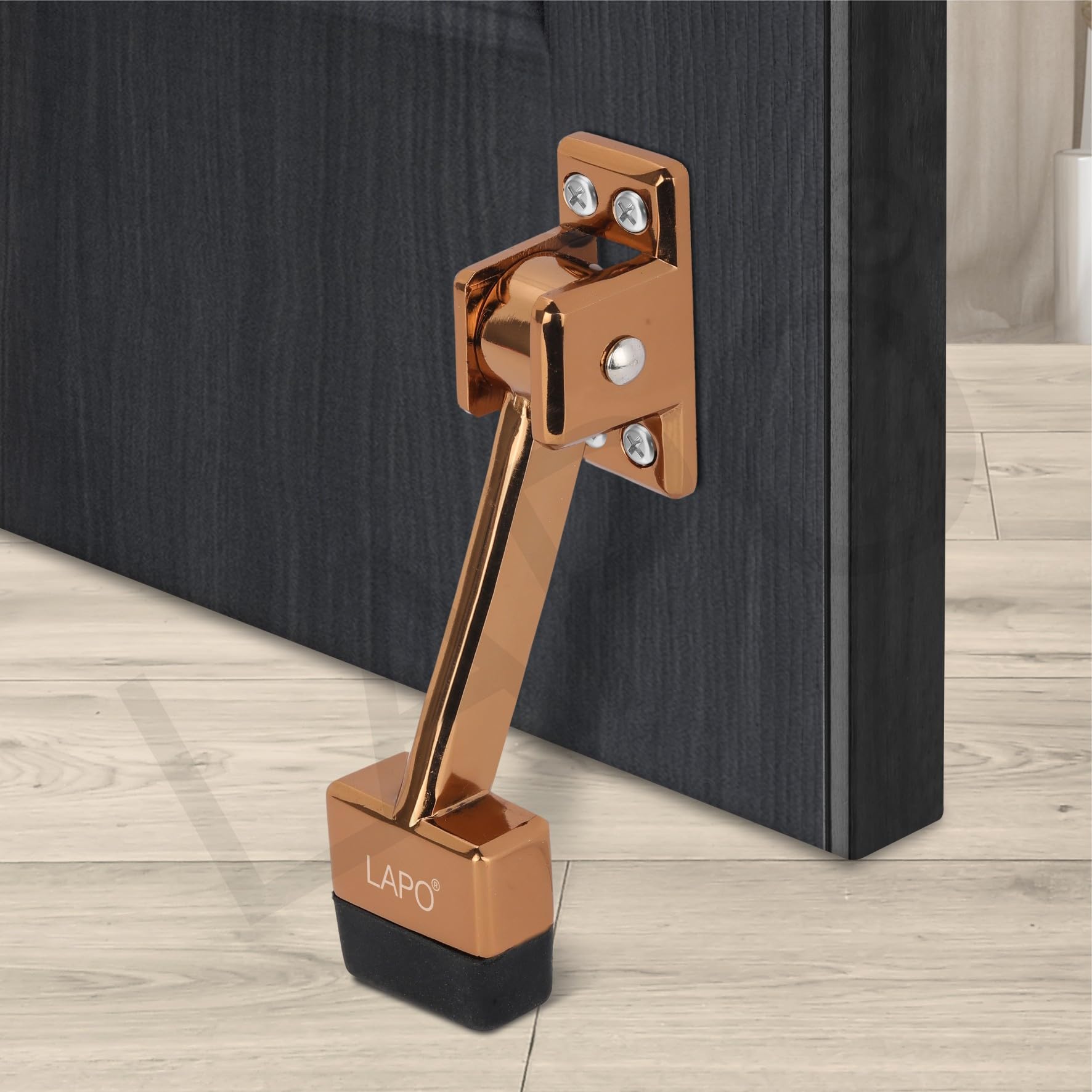 LAPO Premium 5-Inch Rubber Door Stopper with Screw | Heavy Duty Wooden Door Stopper for Home, Office, Hotel | Rose Gold Finish | Strong Grip Door Holder for All Surfaces (Pack of 1)