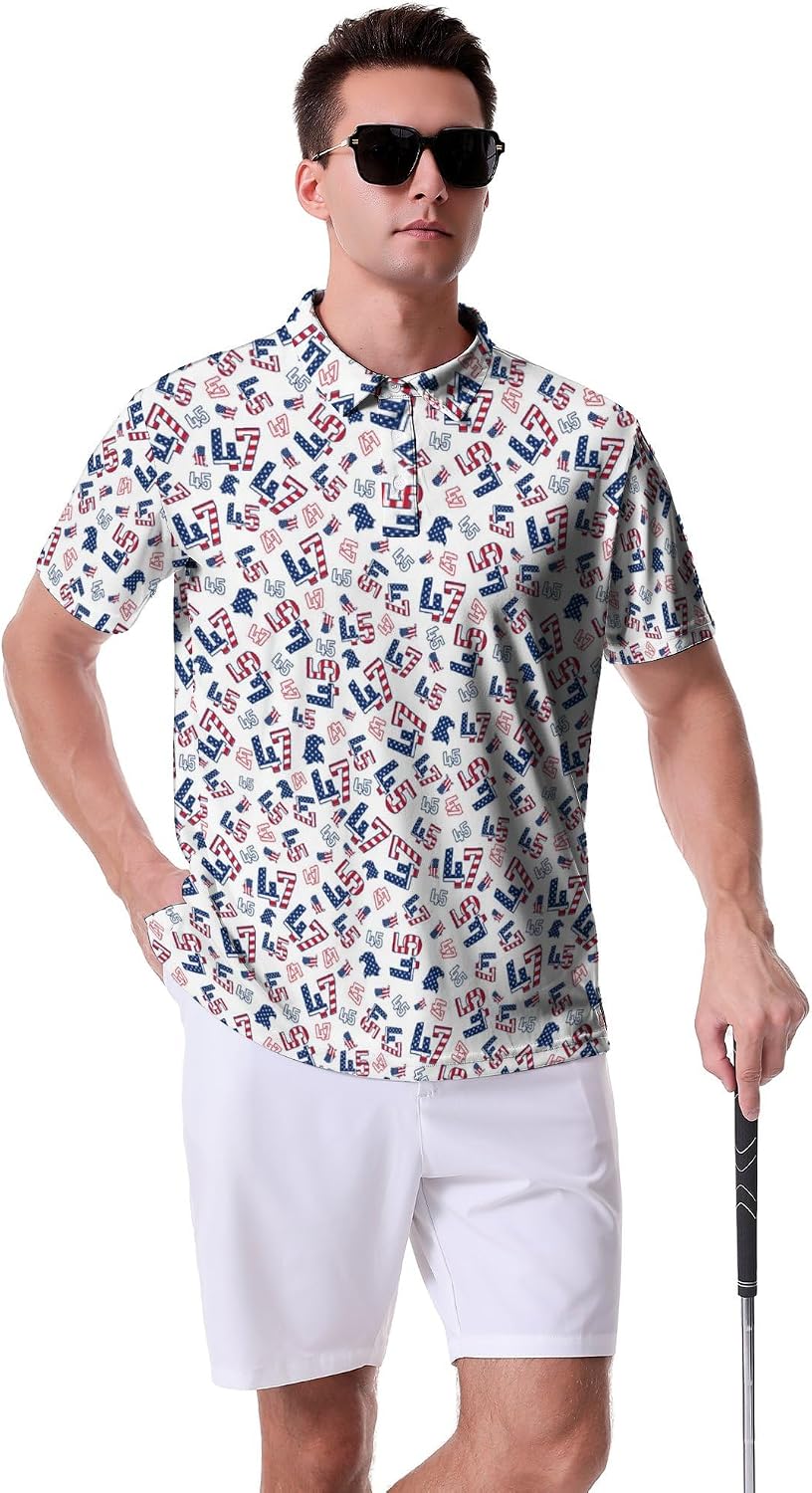 Men’s Funny Golf Polo Shirt Short Sleeve Performance Golf Shirt Moisture Wicking Quick Dry Print Polo Shirt