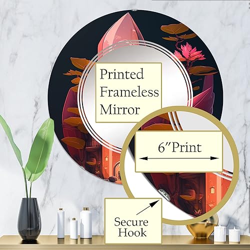 Vista 14 de Futristic Architecture with Flowers IV- Vanity Mirror, Bathroom Mirrors, Wall Mirrors for Living Room, Bedroom - Round Mirror - Large 24'x24