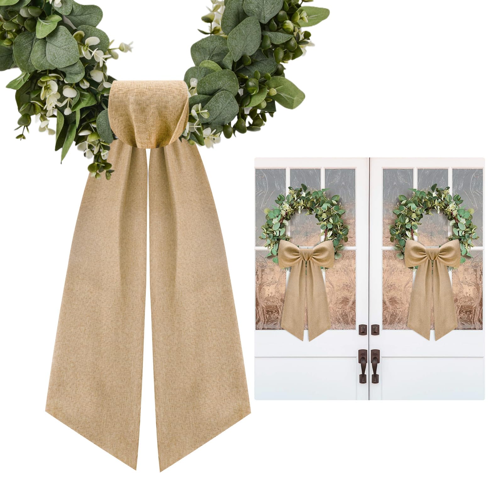 Photo 1 of 2 Pcs Burlap Wreath Sash for Front Door Linen Wreath Ribbon Bow for Yard Porch Garland Home Decor