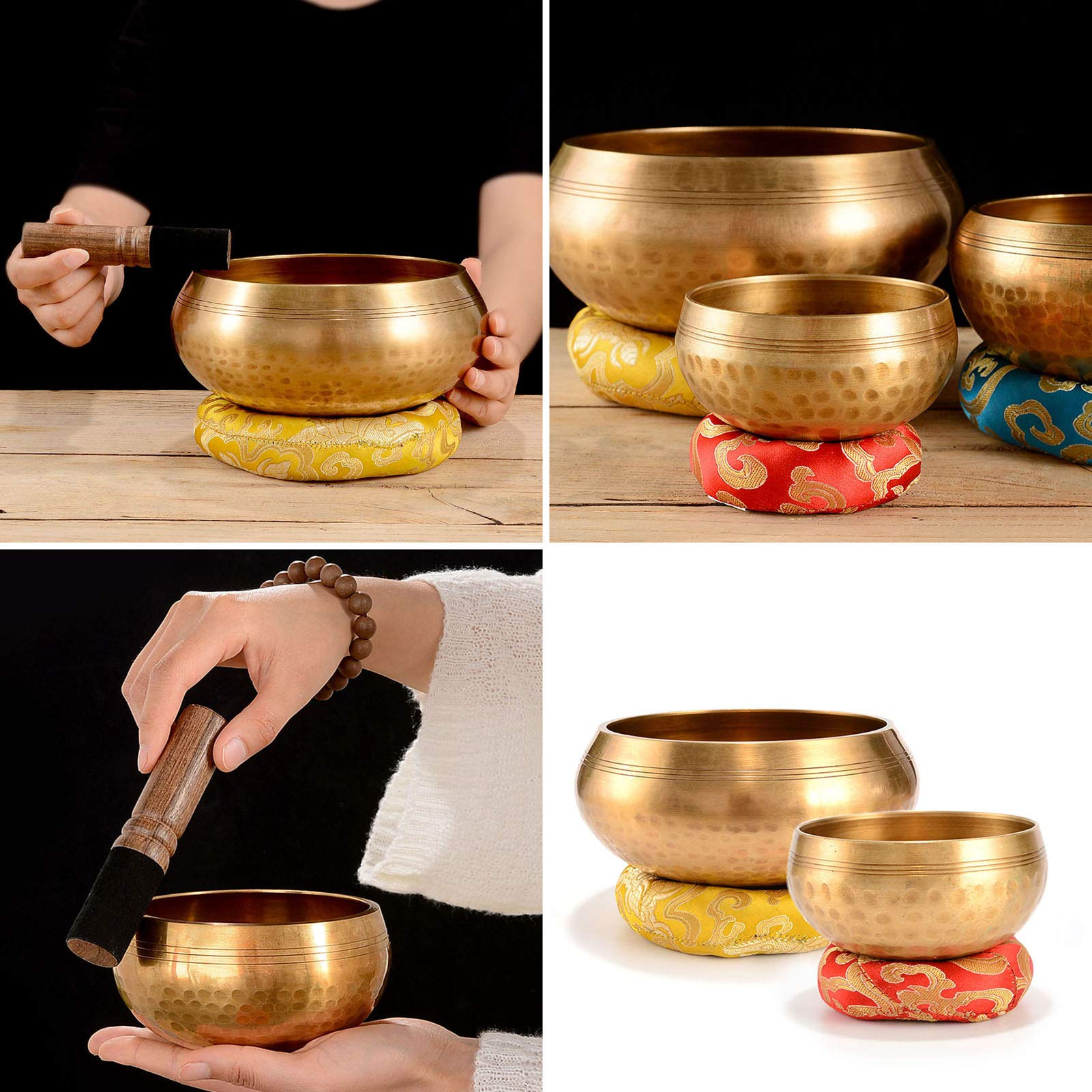 Tibetisches Klangschalen Set Aus Nepal Große Original Tibetische Klangschale Singing Bowl Aus Set Zur Yoga Meditation, Entspannung Und Achtsamkeit Das Ideale Geschenkset,A2