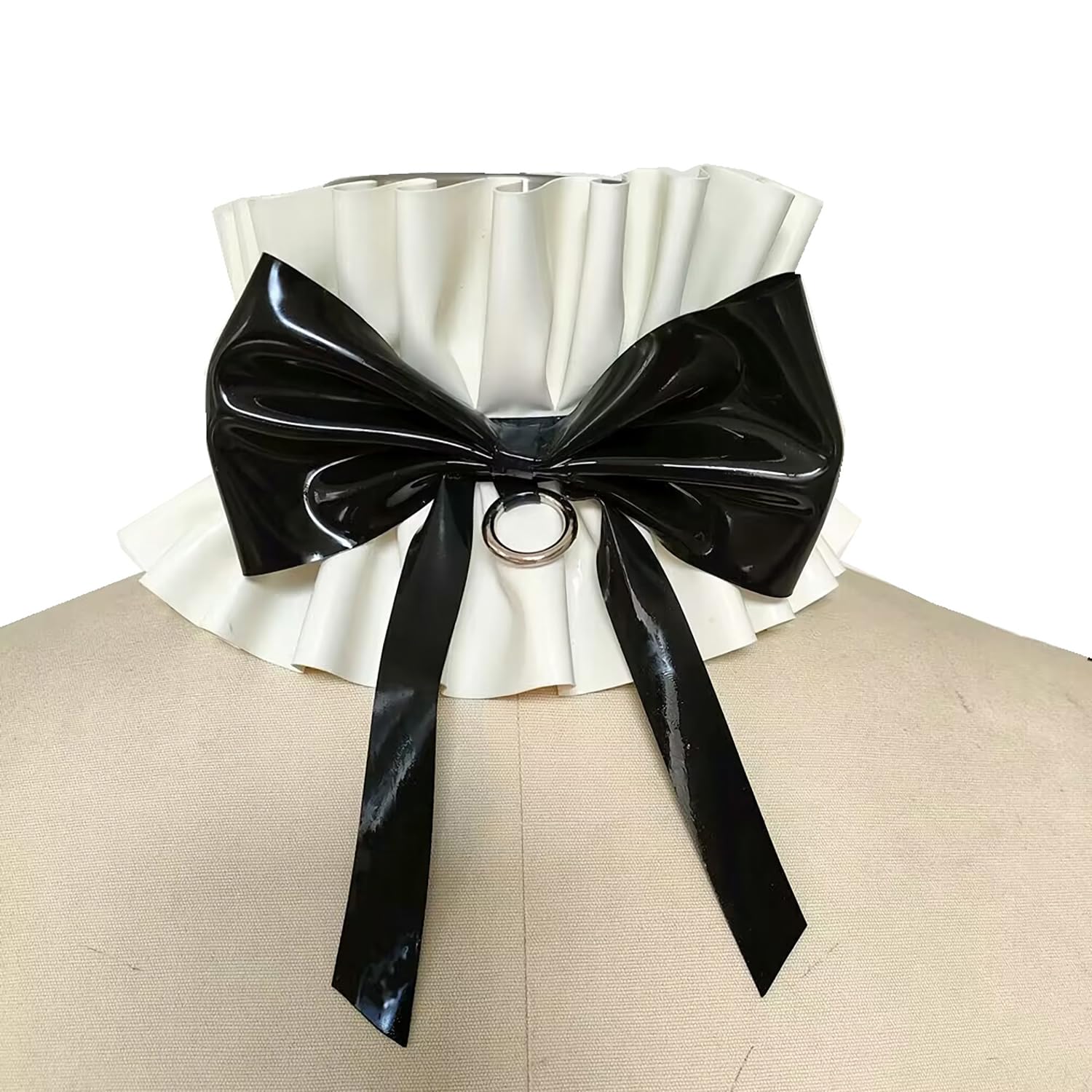Col cou Latex Dentelle Col à Volants Costumes,Col Faux Plissé Décoratif Dentelle Latex Blanc Noir Accessoires Unisexe