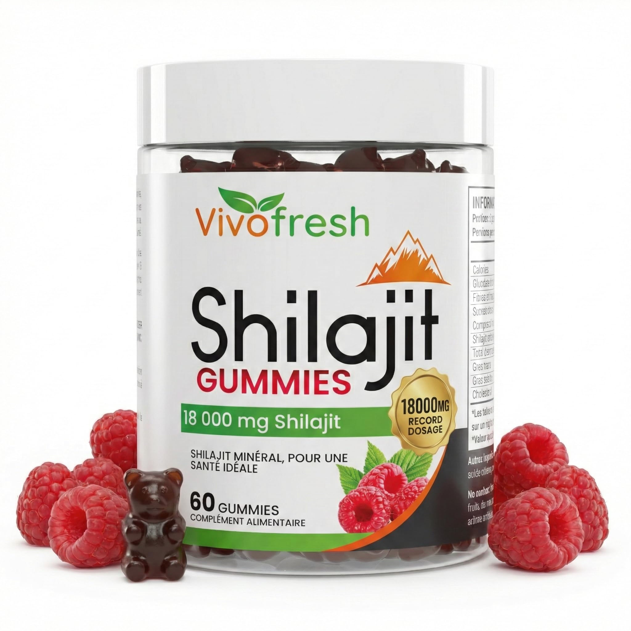 Shilajit Pur Himalaya 18000mg | 60 Gummies Haute Dose | Énergie Performance Vigueur | Boost Métabolisme | Format 1 Mois | Complément Alimentaire Naturel