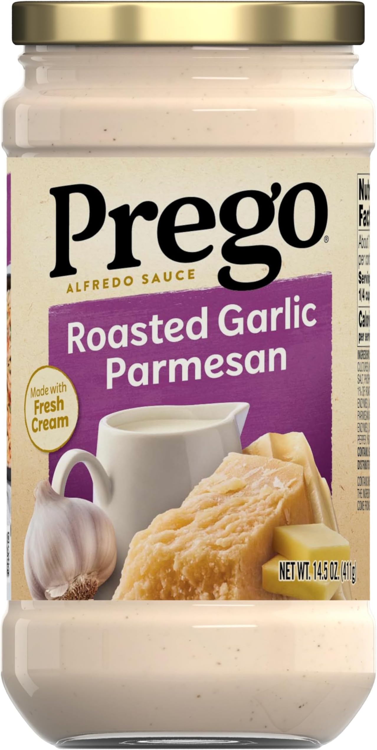 Prego Alfredo Pasta Sauce with Roasted Garlic and Parmesan Cheese, 14.5 oz Jar