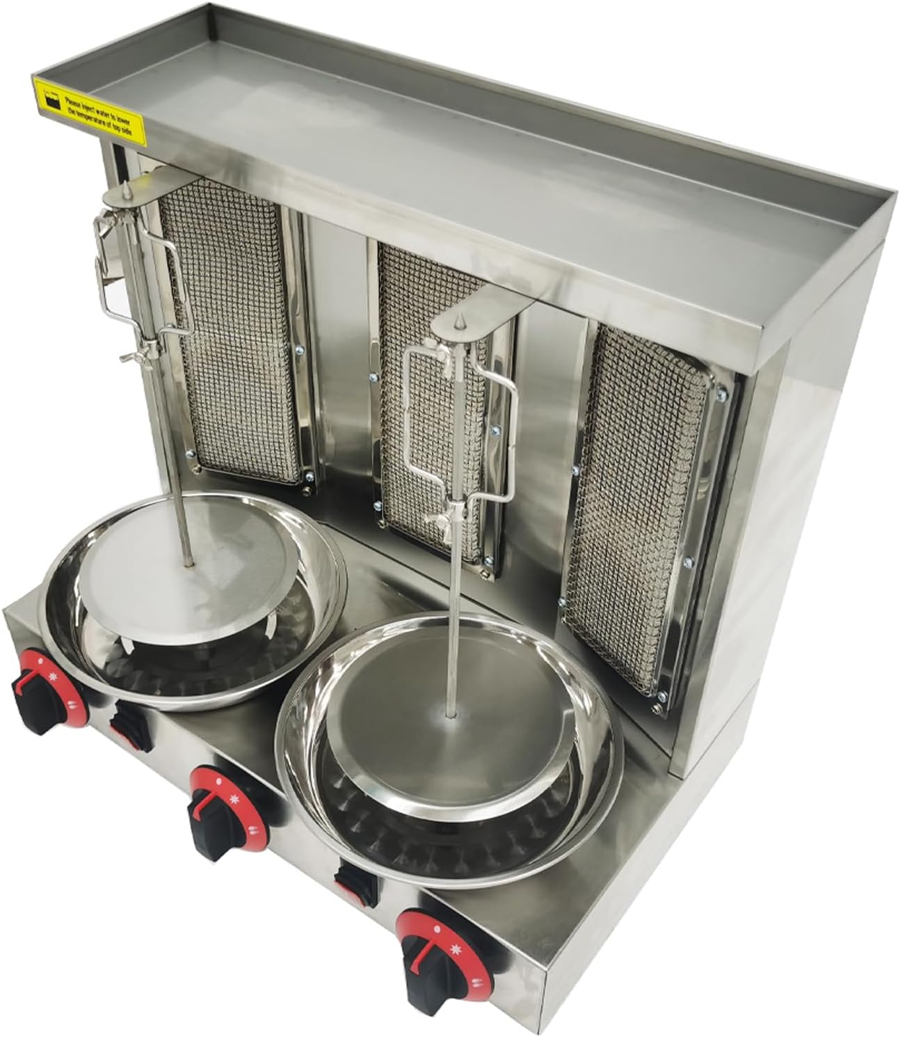 LP Gas Shawarma Gyro Grill 3 Burners Commercial Stainless Steel Vertical Broiler Kebab Machine Adjustable Temperature with Meat Catch Pan and Rotating Doner for Home Restaurant Kitchen
