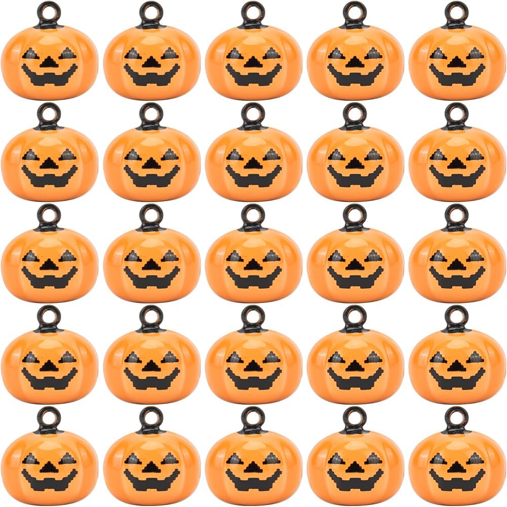 GORGECRAFT 20Pcs Mini Pumpkin Bells Halloween Jingle Bell Beads Jack O Lantern Face Brass Decorative Ornament Jewelry Making Findings Charms Pendant for Bracelets Fall Gifts Tree Home Decor Orange