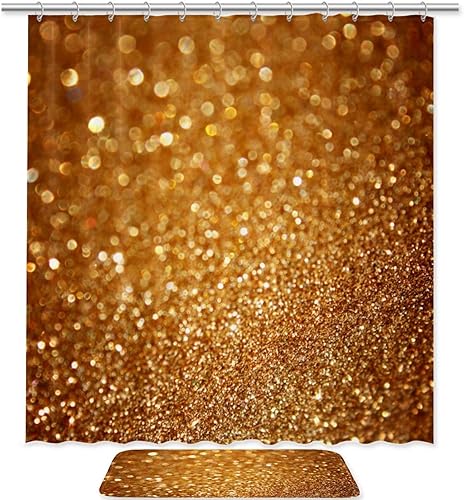 Fondo dorado con espacio de copia juego de cortina de ducha impermeable y tapete de poliéster con ganchos 708 x 708 pulgadas