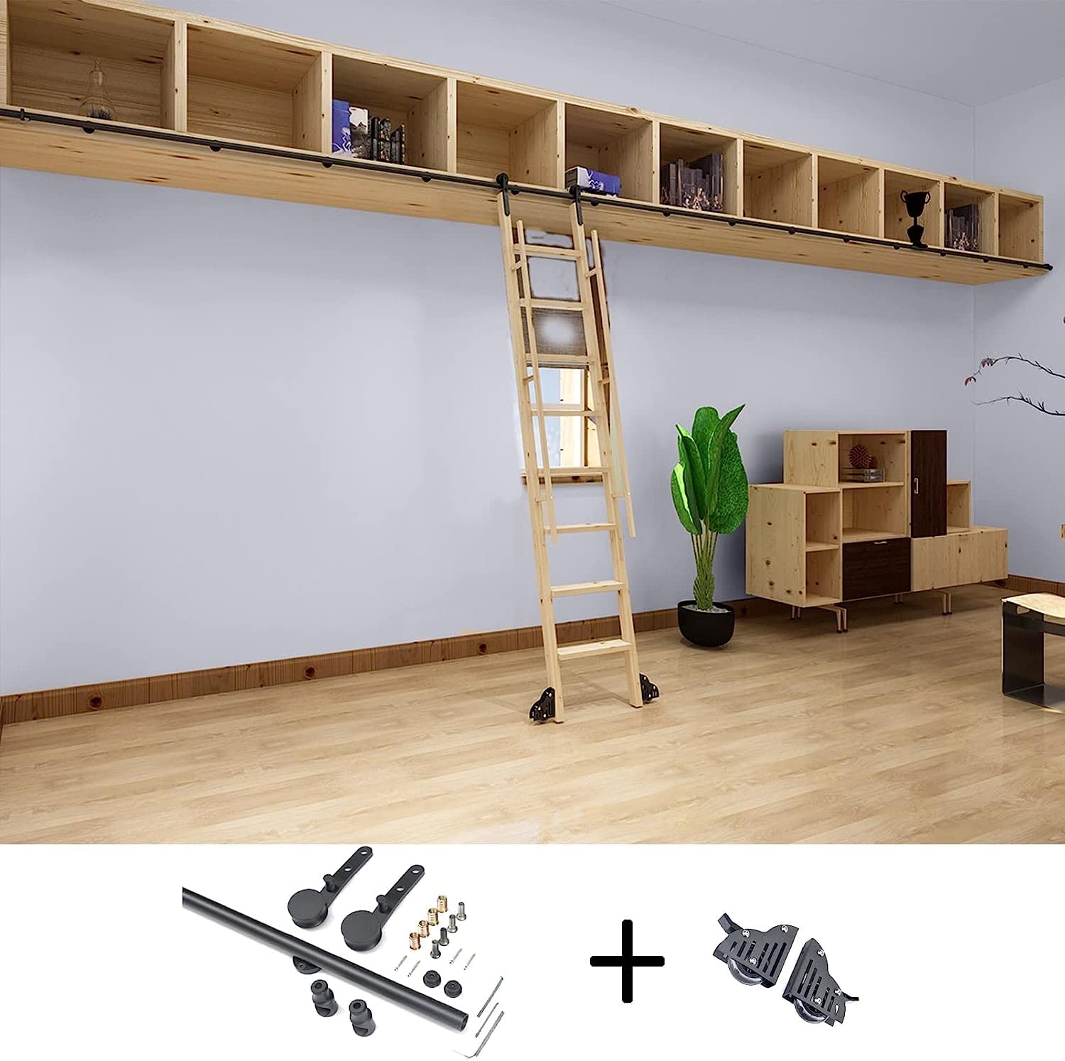 Rolling Ladder Hardware Library Kit di ferramenta per Scala Scorrevole, Hardware per Scala di rotolamento in Acciaio Nero, Home Office Library Kit di binari scorrevoli in Stile fienile (con
