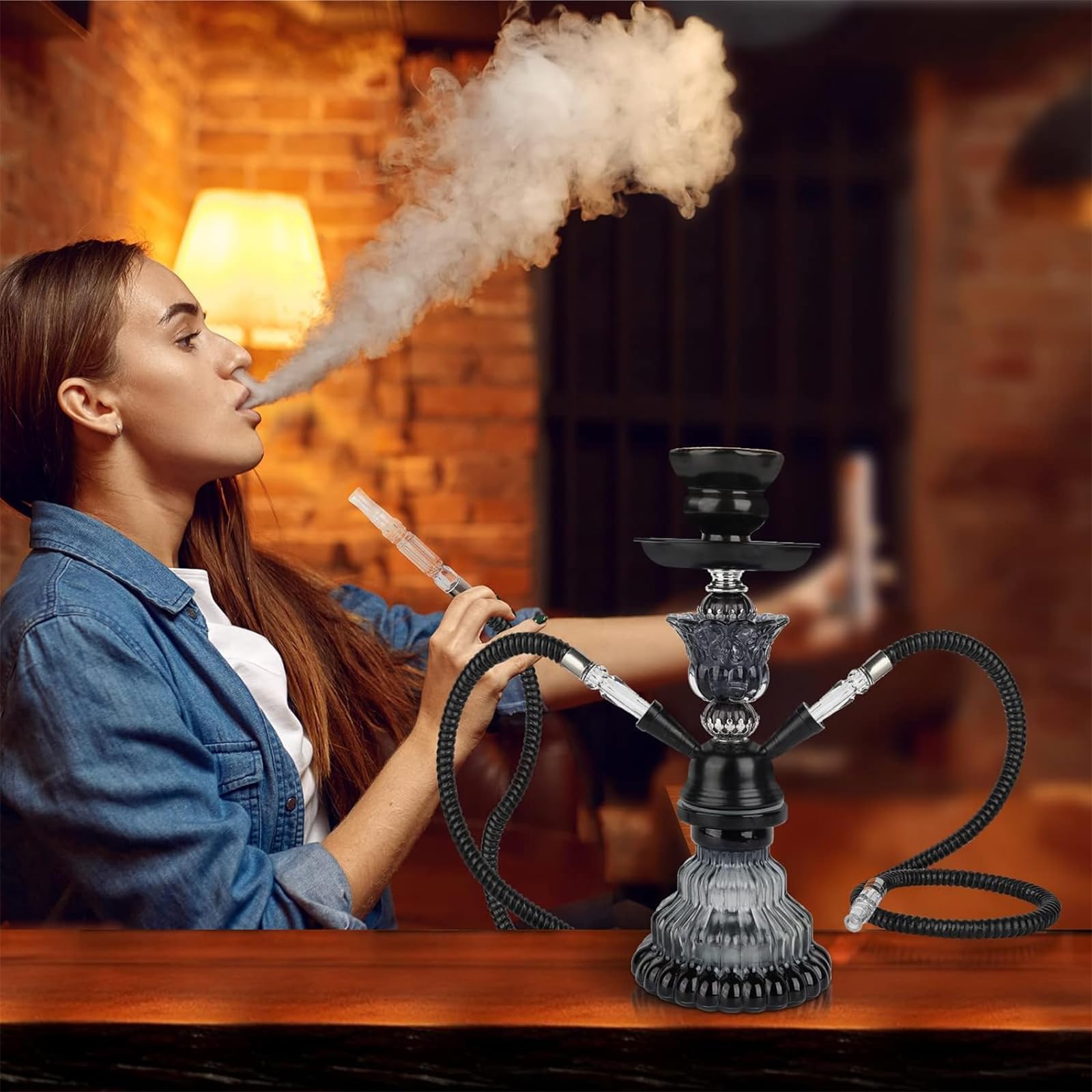 Juego Cachimba Tubo Simple/Doble,Kit Shisha Premium con Gravedad Giratoria 360° Y Sistema Gestión del Calor,Sabor Puro Garantizado,manténgase Alejado del Envenenamiento por Nicotina