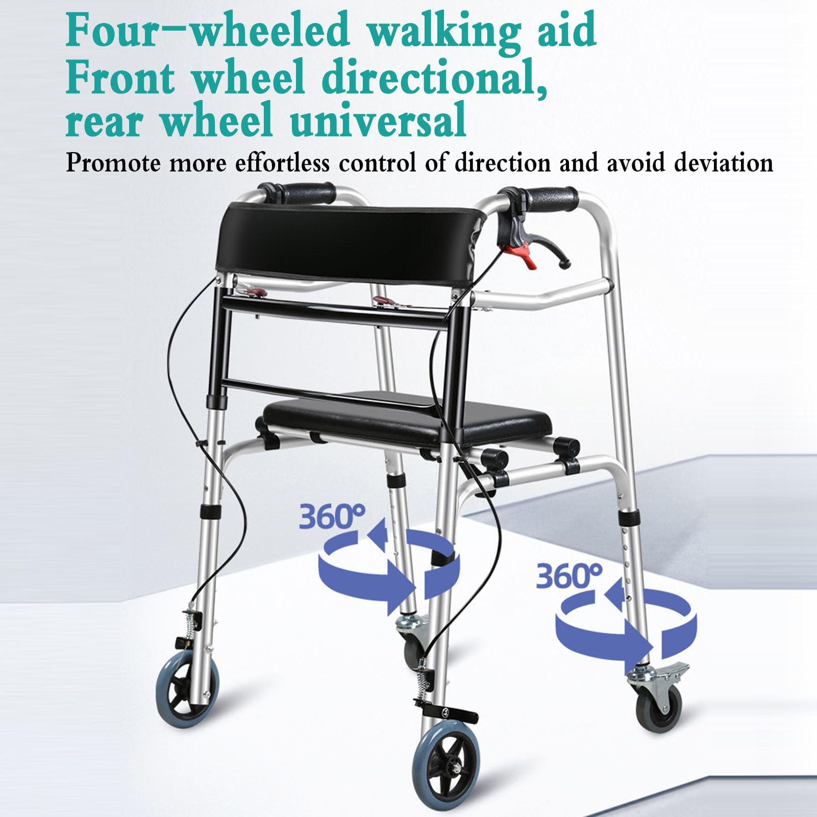 Andadores para Personas Mayores con 4 Ruedas Universales, Andador Plegable De Altura Ajustable para Personas Mayores con Asiento Y Freno De Mano, Ayudas para Caminar con Soporte
