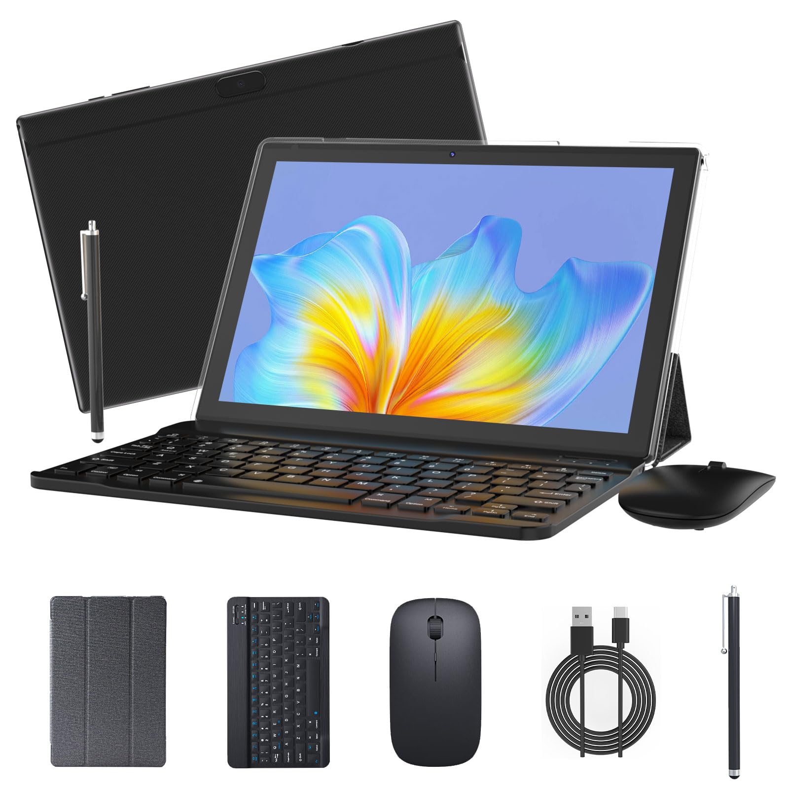 Aheadlink Android Tablet 10 inch 2 in 1 Tablets with Keyboard, 12GB RAM 128GB ROM 1TB Expand, Quad-Core 2.0Ghz CPU, 5G WiFi 6, BT5.0, 1280x800 HD