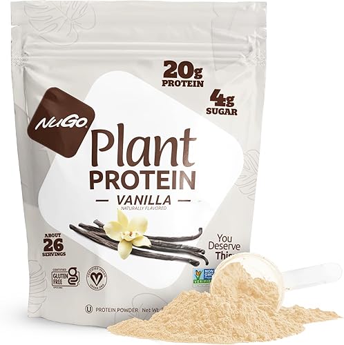 Miniatura 4 de NuGo Barra de proteínas, yogur de vainilla, 0.39 oz de proteína, sin gluten, 15 barras y proteína vegetal en polvo, vainilla, 0.71 onzas de proteína