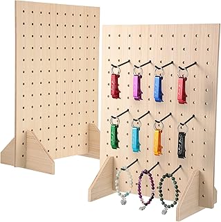 Wesiti 2 Pieces Wooden Pegboard Display Stand Necklace Holder Earring Display Stands for Selling Accessories Display Organization for Jewelry Shows Tools Shows Earring Cards Pin Keychain, 17" x 13"
