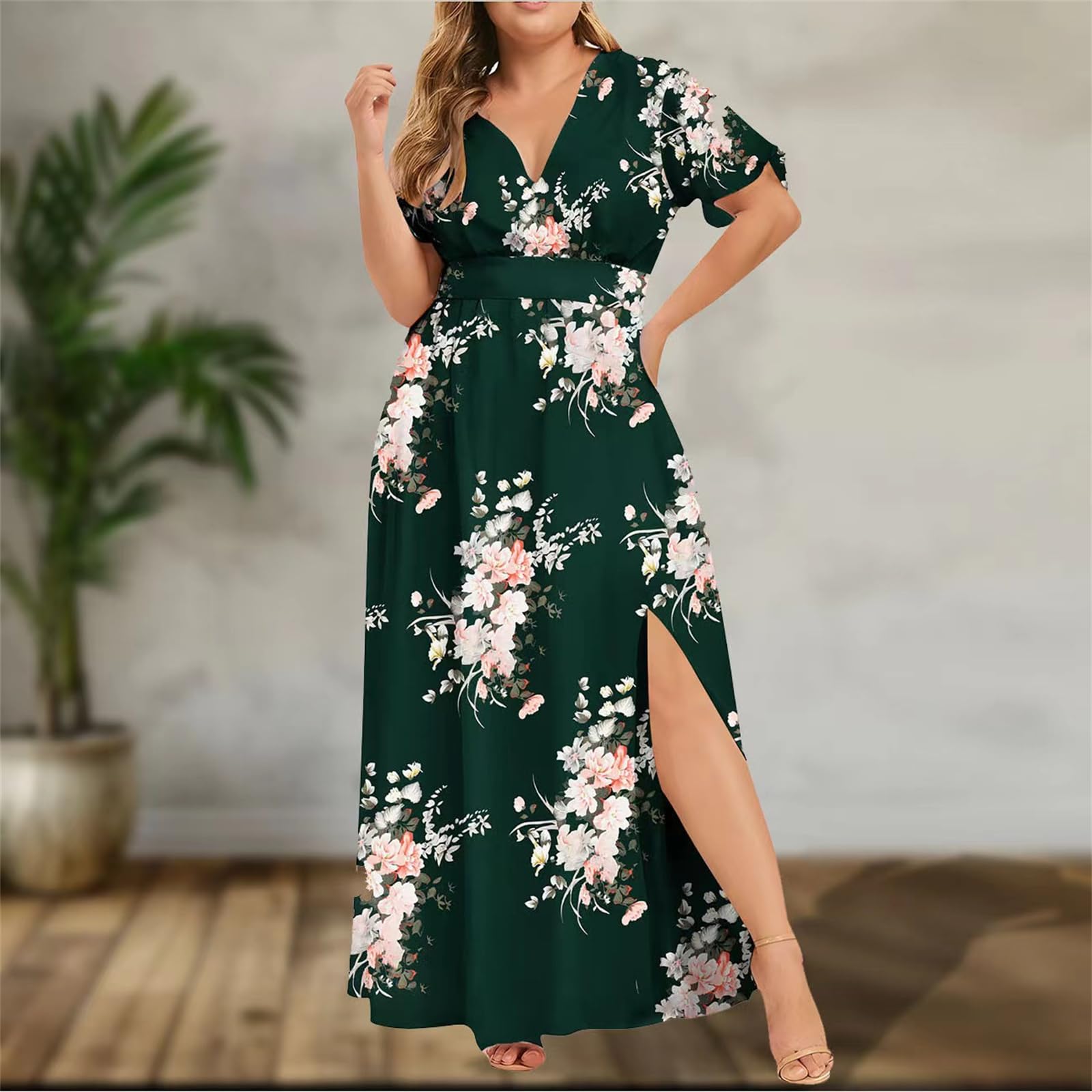 Vestido Largo Bohemio de Manga Corta Estampado Retro Vestido de Mujer de Verano Extra Grande 5Xl Vestido de Sol de Cuello V, HUTALIM, Negro, 3XL