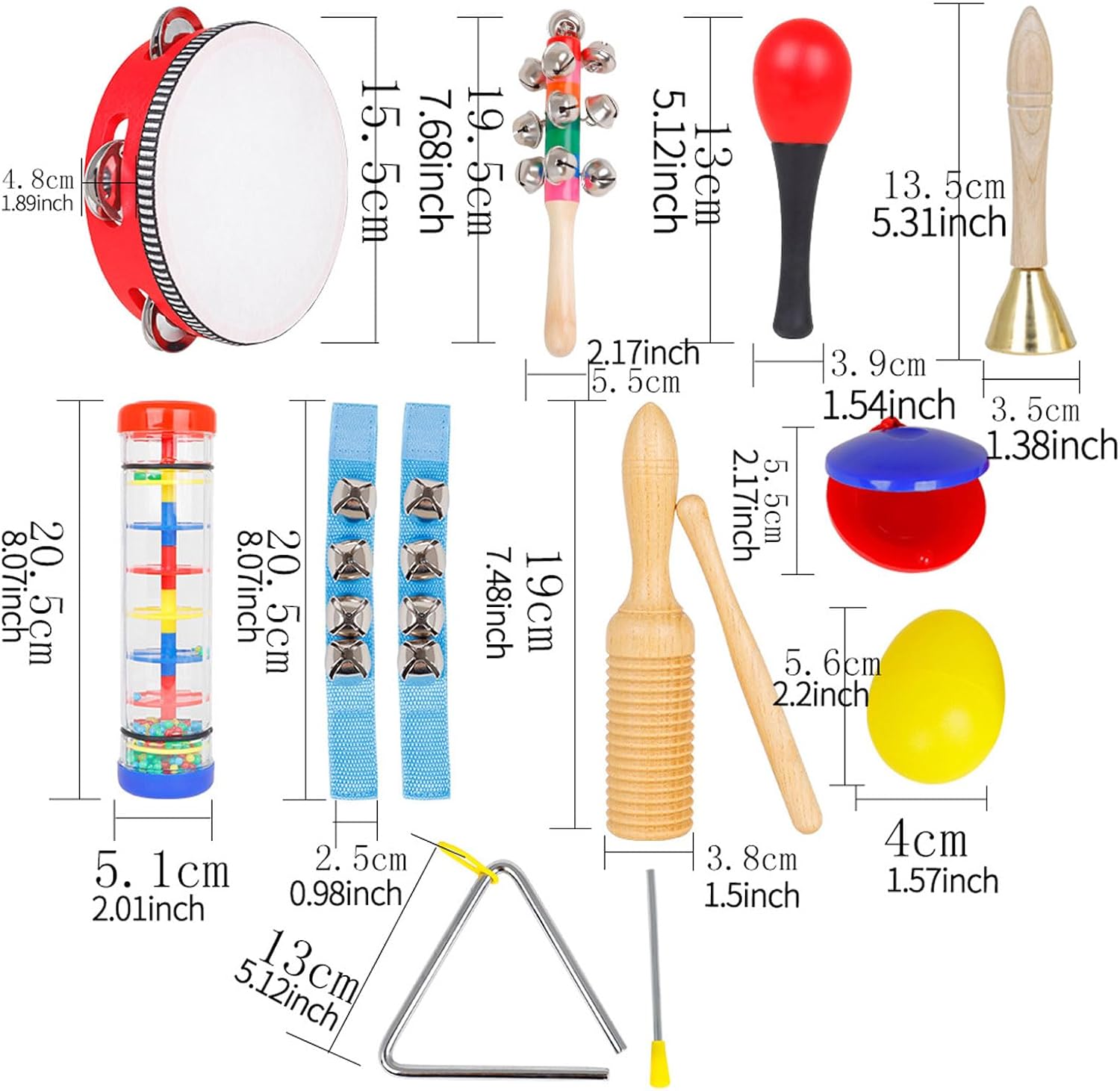 Kids Musical Instruments, 10 Types Percussion Instruments Set, Tambourine Clappers Maracas for 3 to 8 Years Old Girls Boys