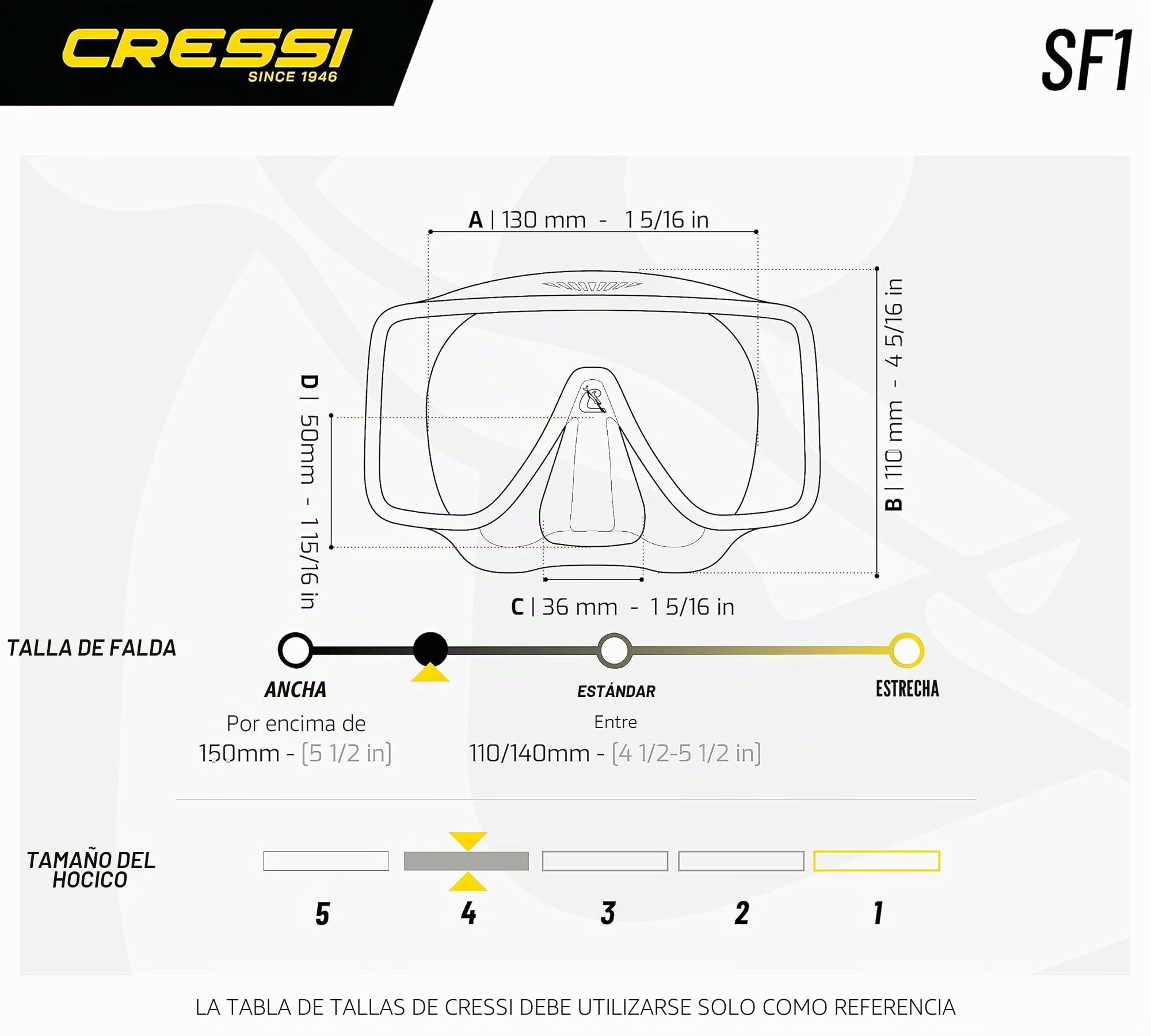 CRESSI Desde 1946 - SF1 Mask - Máscara Cuadrada sin Marco con Lente Templada Ideal para Buceo Apnea y Snorkeling, Talla Única Unisex