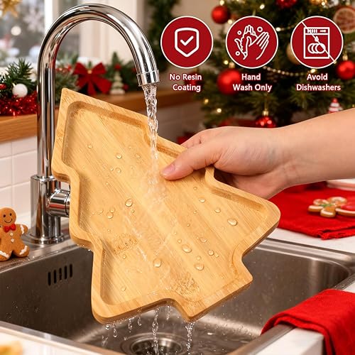 Miniatura 4 de BESTonZON Tabla de charcutería de árbol de Navidad, platos de plato de árbol de Navidad en forma de tablero de charcutería de madera para