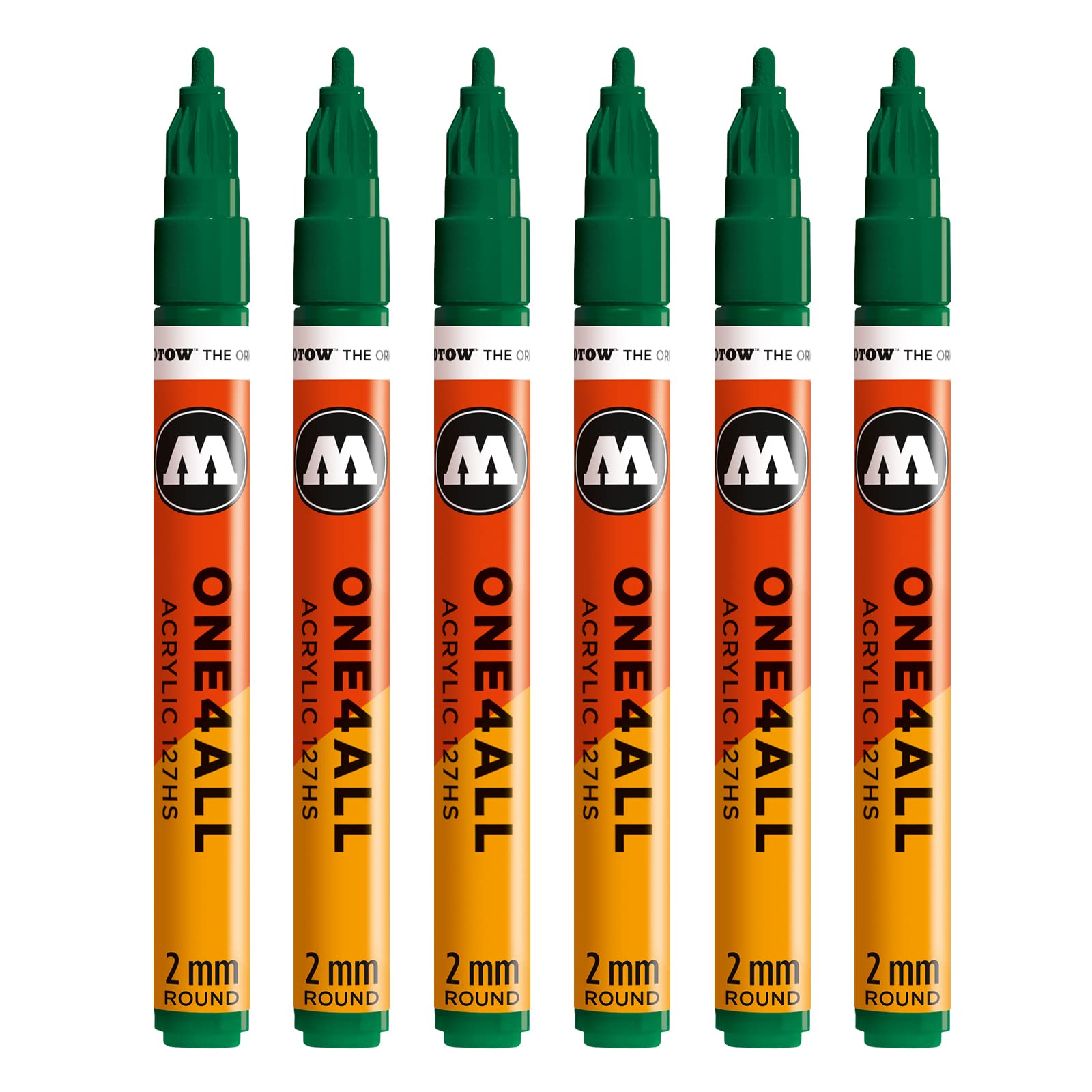 Molotow One4All 127HS Acrylic Marker (2.0 mm Line Width, High Coverage and Permanent, UV-Resistant, for Almost All Surfaces) Pack of 6 Colour 096 Mister Green