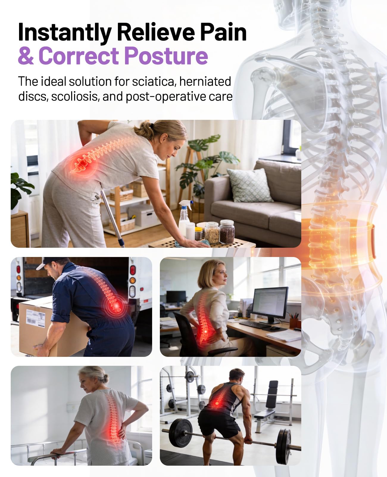 Faja Lumbar para Mujeres, Faja de Soporte para Aliviar el Dolor Lumbar, Cinturón Lumbar Ajustable con Almohadilla Lumbar, Faja Ergonómica Transpirable de Alivio Inmediato para Hernia Discal, L