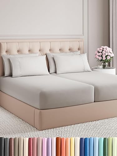 Juego de sábanas Split King de 7 piezas, sábanas transpirables y refrescantes, sábanas de hotel, bolsillo profundo y ajuste fácil, suaves y sin