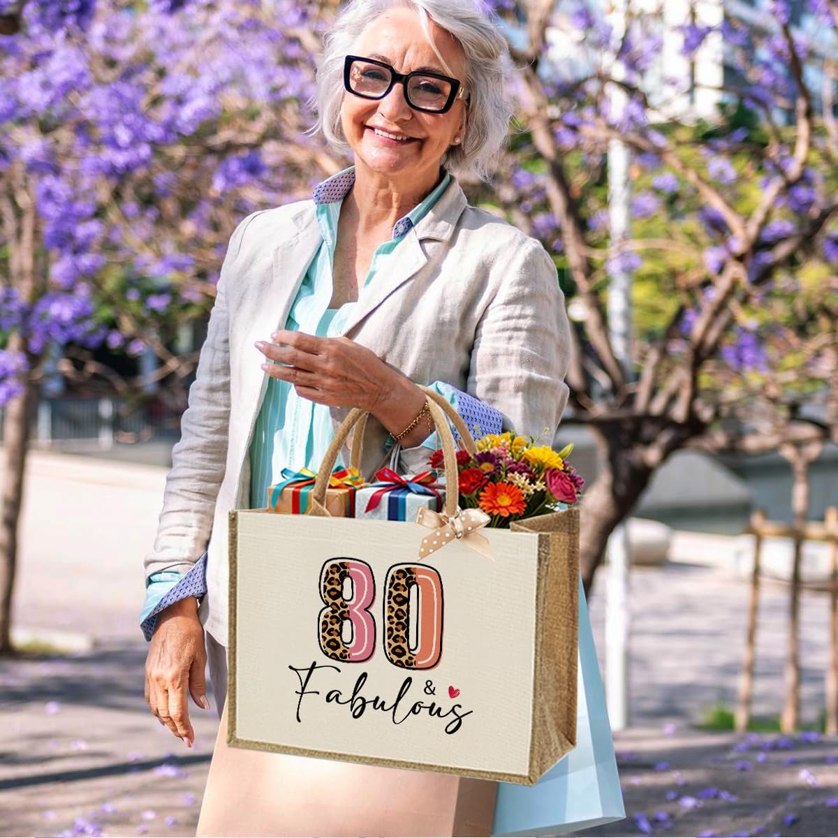 Jute Canvas Tote Bag for Women - 40th 50th 55th 60th 65th 70th 75th 80th Birthday, Mother's Day, Christmas Gift - Image 5