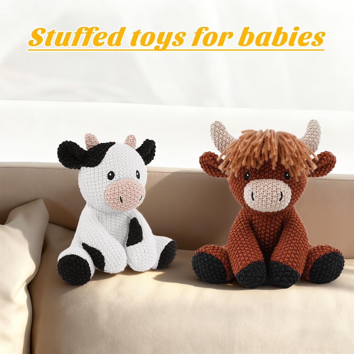 Crochet Stuffed Animal for Kids,8inch Sit Cattle Toys Hand Knit Doll Baby Cute Doll Bed Time,Handmade Knit Animal Toy Soft Cotton Knitted Animals Teddy Bear Christmas Birthday Gifts （Knit Cattle）