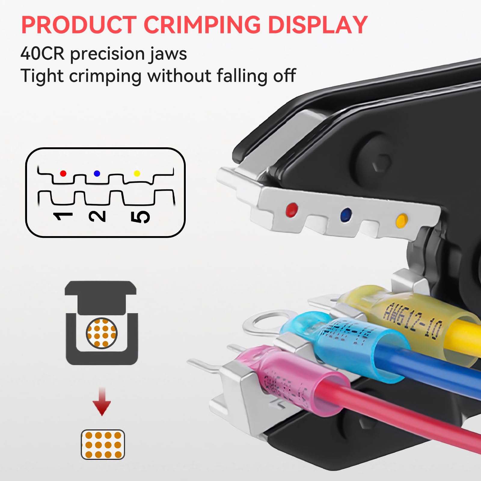 Professionelle Crimpzange Set mit 7 austauschbaren Backen für 0,5 – 35 mm² Crimp-Set für MC4-Solarstecker, isolierte und nicht isolierte Terminals, Aderendhülsen und Schrumpfschlauch Bleu