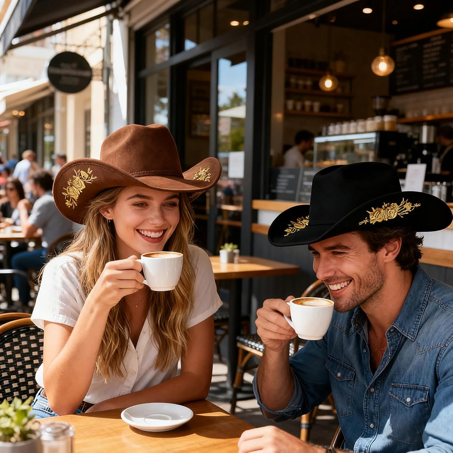 Cowboy Hats for Women and Men with Wide Brim Felt Suede Western Cowgirl Hats