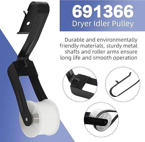 Miniatura 3 de 【Actualizado】Kit de reparación de secadora 4392065 con correa de secadora 341241, kit de rodillo de tambor 349241T, polea tensora 691366 para