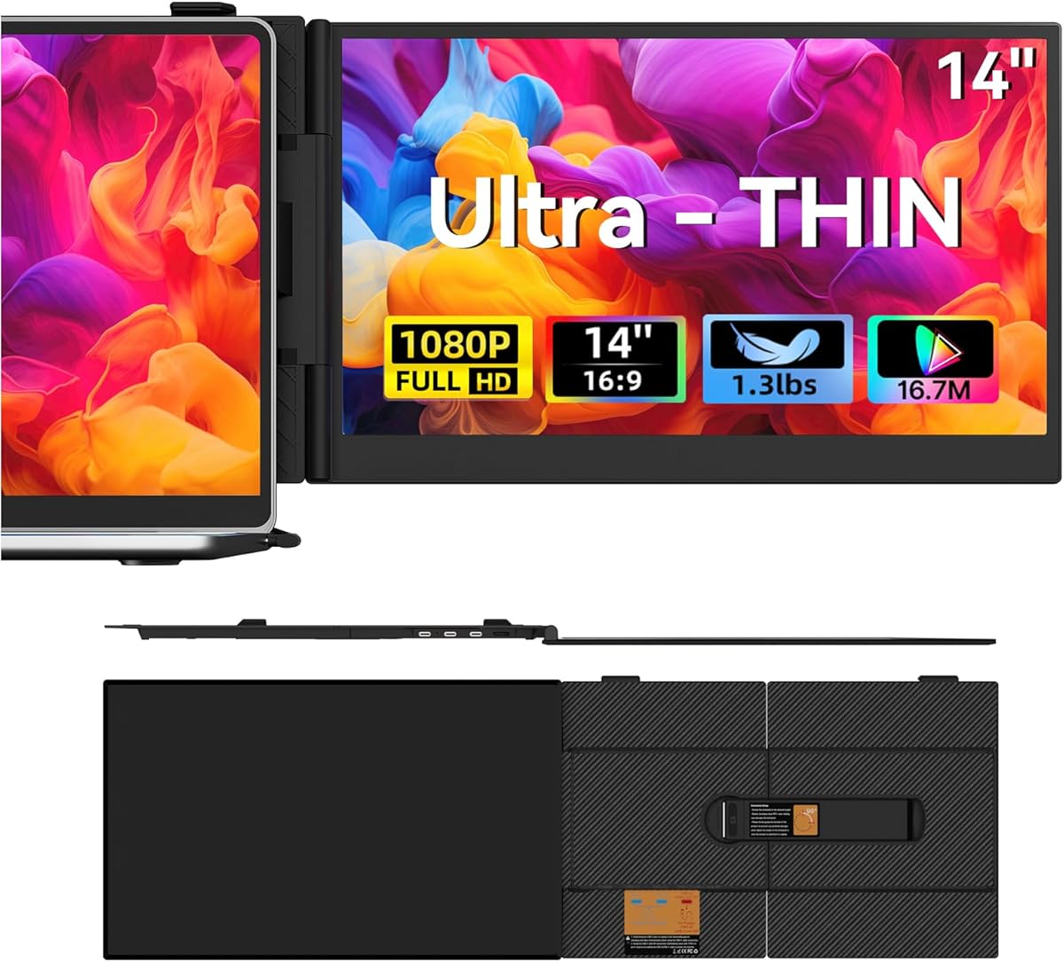 Laptop Screen Extender, 1.3lb Ultra Lightweight 14" 1080P FHD Portable Monitor for Laptop, Plug & Play Dual Travel Screen Monitor, Laptops Dual Monitors Attachment, Fits Windows/Mac/Android/Chrome