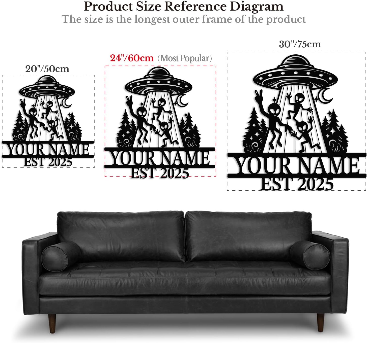 Alien Bigfoot UFO ET Metal Wall Art - Customized Iron Decor with Matte Black Finish, Handcrafted Sci-Fi Theme for Man Cave, Game Room, Unique kid Gift (Style A) - Image 7