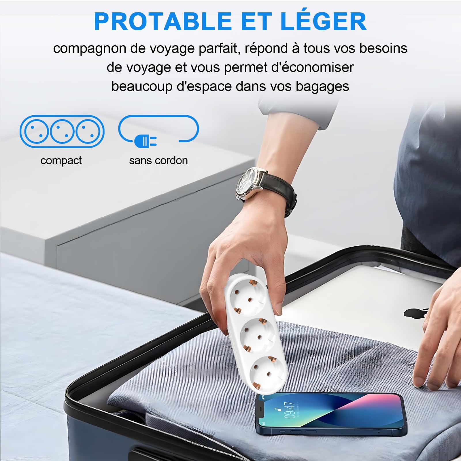 3 Prise de Courant,Blanc Distributeur de Prise N,Portable Multiple Prise,Petit Distributeur de Prise,pour la Maison,Bureaux,Hôtels,Voyages,AC220-250V