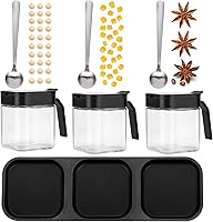 Vista 4 de Mlici Contenedor de especias para condimentos con tapas y cucharas, recipientes de vidrio transparente de 8.6 onzas, contenedor de condimentos
