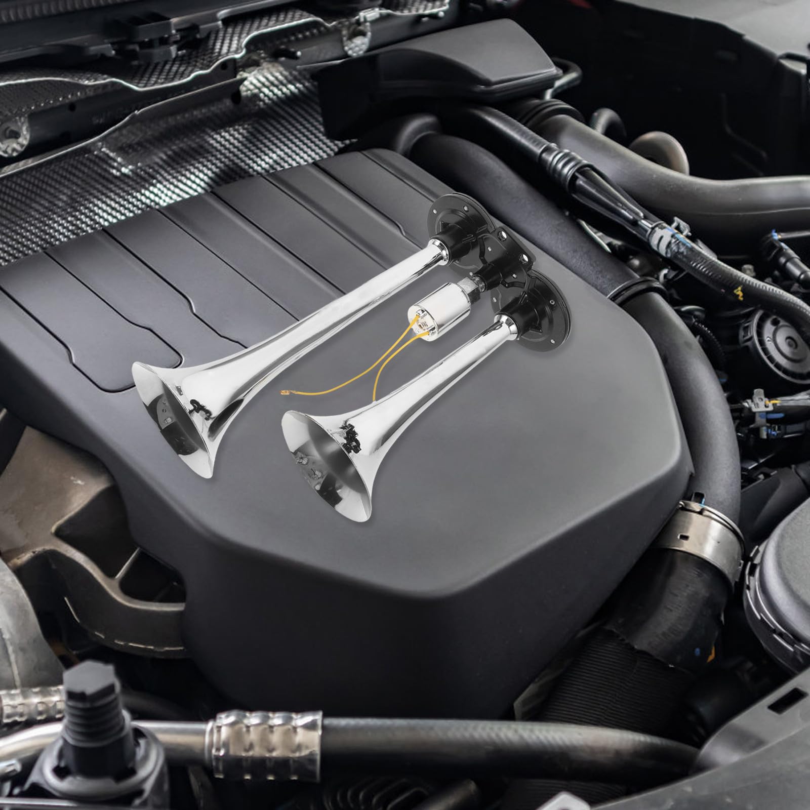 Bocina de Aire para Camión y Coche, Eléctrica de 2 Trompetas, Compatible Motocicletas y Furgonetas, Doble Tubo, Resistente y Fácil de Instalar para Uso Automotor y Marítimo