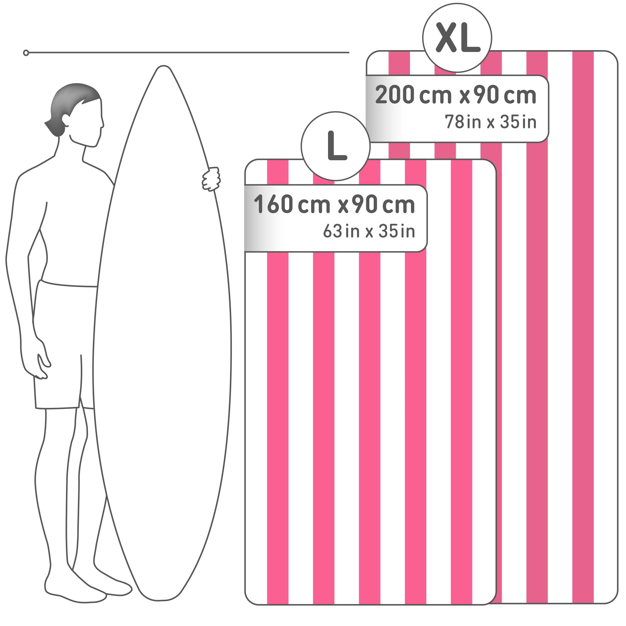 Fit-Flip Telo Mare Microfibra – Leggero, fine e ad Asciugatura Rapida - Asciugamano Microfibra Grande Telo Mare XXL - 100% Riciclato - Rigato Rosa-Bianco 200cmx90cm