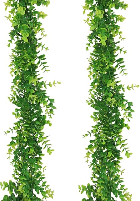 GraduatePro Eucalyptus Garland Artificial Foliage Green Fake Leaves Vine Faux Botanical for Decoration 2 Pack 12ft Indoor Outdoor