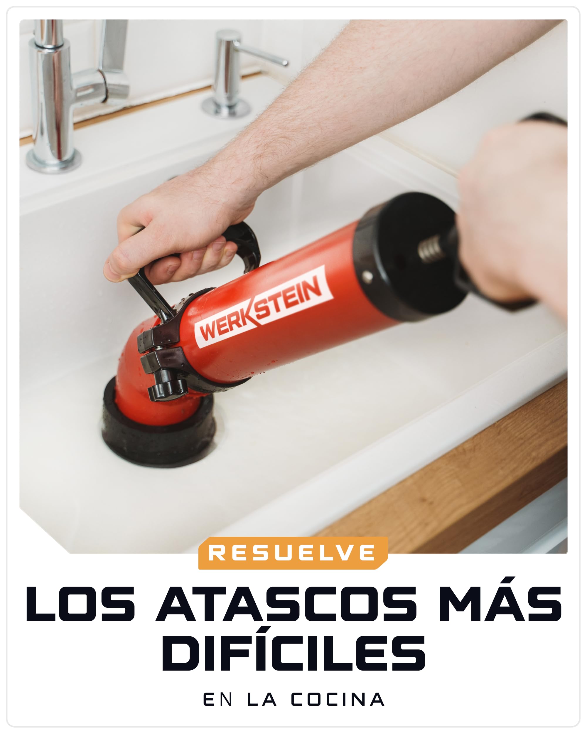 WERKSTEIN Desatascador tuberias a presión I Aparato para desatascar tuberias I Bomba de drenaje profesional de aire comprimido I Limpiador rápido y eficaz de tuberías I Incluye 2 adaptadores