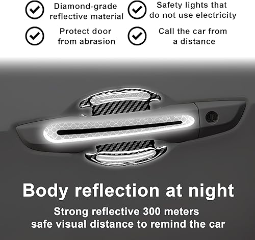 Miniatura 3 de Juego de 12 calcomanías reflectantes para automóvil, espejo retrovisor, laterales y manijas de puerta, fibra de carbono 3D, antiarañazos, películas