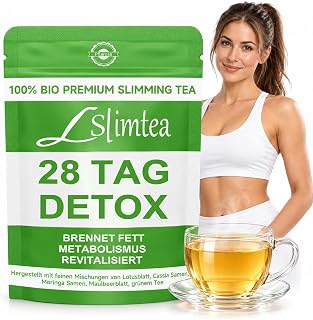 Detox Tee zum Abnehmen & Bauchfett Verbrennen – 28 Tage Stoffwechsel-Kur mit Lotusblatt, Moringa & Grüntee – Natürlicher Fettverbrenner, Vegan & Allergenfrei, Gegen Blähbauch