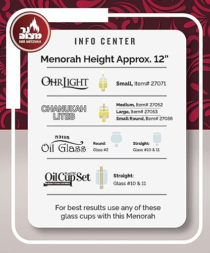 Miniatura 4 de Ner Mitzvah - Menorá de aceite chapado en plata se adapta a tazas de aceite estándar de Janucá y velas grandes ramas de oliva 115 pulgadas de alto