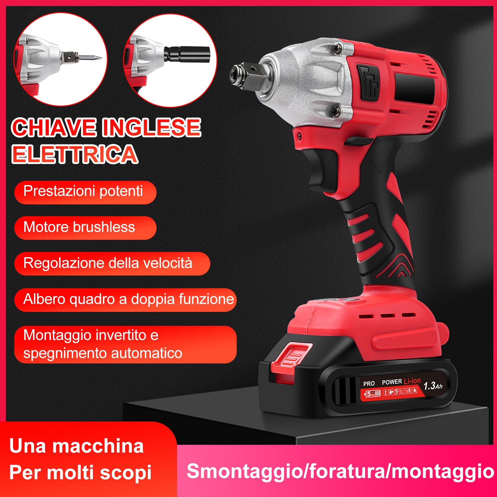 Avvitatore elettrico a percussione a batteria, 1/2 pollici, 300 Nm, 21 V, avvitatore a percussione senza ufficio, con batteria da 5 x 1300 mAh, chiave elettrica a percussione impact wrench